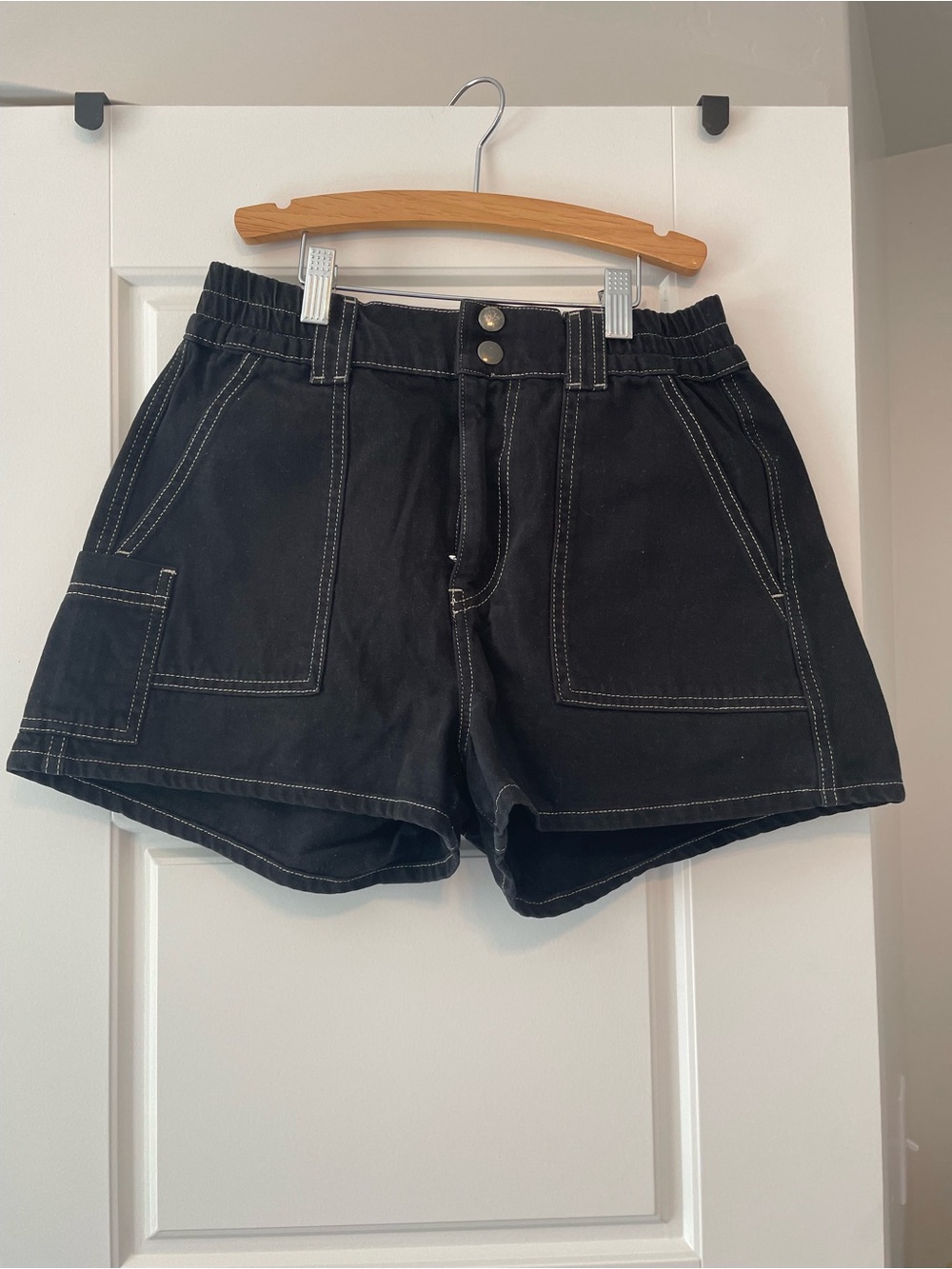 BDG Black Utility Cargo Shorts with White Contrast Stitching